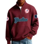 New York Yankees Men Pullover Sweatshirt Waffle Knit Pocket Quarter Zip New Limited