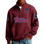 Philadelphia Phillies Men Pullover Sweatshirt Waffle Knit Pocket Quarter Zip New Limited