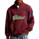 San Diego Padres Men Pullover Sweatshirt Waffle Knit Pocket Quarter Zip New Limited