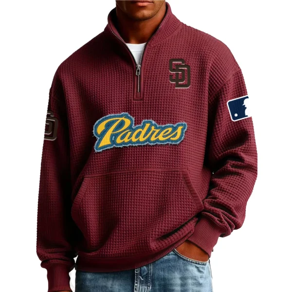 San Diego Padres Men Pullover Sweatshirt Waffle Knit Pocket Quarter Zip New Limited