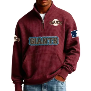 San Francisco Giants Men Pullover Sweatshirt Waffle Knit Pocket Quarter Zip New Limited