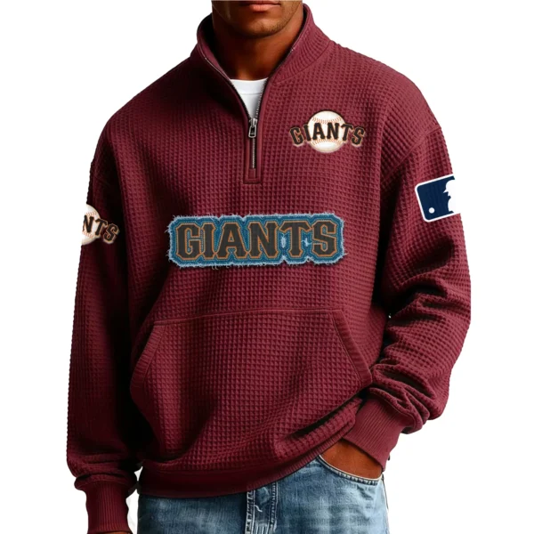 San Francisco Giants Men Pullover Sweatshirt Waffle Knit Pocket Quarter Zip New Limited
