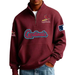 St. Louis Cardinals Men Pullover Sweatshirt Waffle Knit Pocket Quarter Zip New Limited