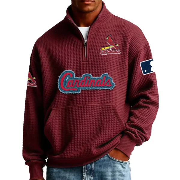 St. Louis Cardinals Men Pullover Sweatshirt Waffle Knit Pocket Quarter Zip New Limited