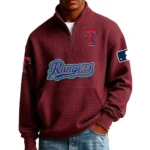 Texas Rangers Men Pullover Sweatshirt Waffle Knit Pocket Quarter Zip New Limited