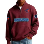 Toronto Blue Jays Men Pullover Sweatshirt Waffle Knit Pocket Quarter Zip New Limited