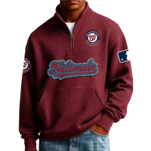 Washington Nationals Men Pullover Sweatshirt Waffle Knit Pocket Quarter Zip New Limited