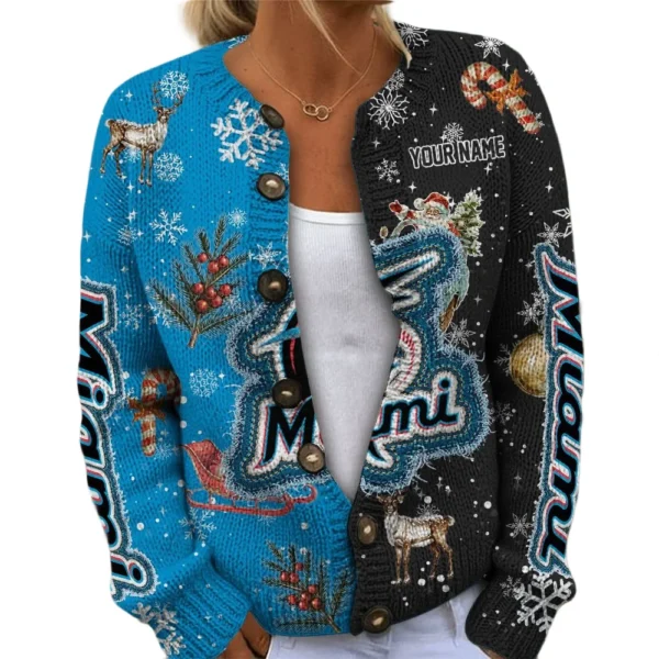 Miami Marlins Women Sweater Knit Customize Name 2026 Limited