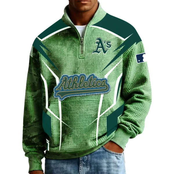 Athletics Men’s Quarter Zip Pullover Sweatshirt Waffle Knit Pocket 2026 Limited