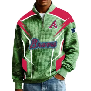Atlanta Braves Men’s Quarter Zip Pullover Sweatshirt Waffle Knit Pocket 2026 Limited