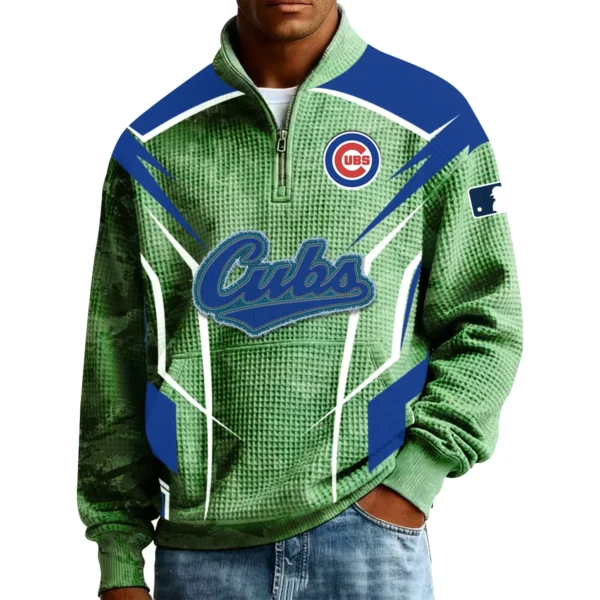 Chicago Cubs Men’s Quarter Zip Pullover Sweatshirt Waffle Knit Pocket 2026 Limited