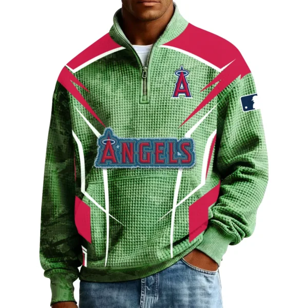 Los Angeles Angels Men’s Quarter Zip Pullover Sweatshirt Waffle Knit Pocket 2026 Limited