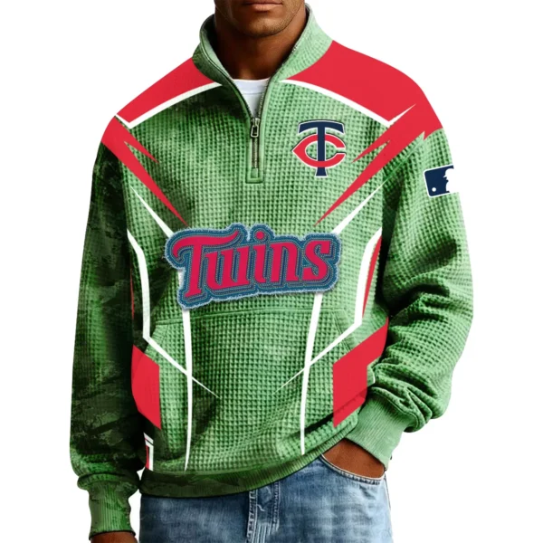 Minnesota Twins Men’s Quarter Zip Pullover Sweatshirt Waffle Knit Pocket 2026 Limited