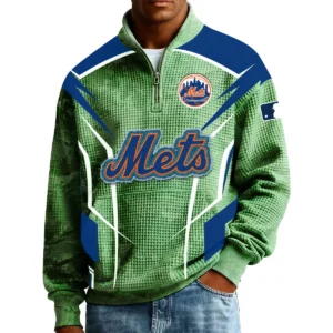 New York Mets Men’s Quarter Zip Pullover Sweatshirt Waffle Knit Pocket 2026 Limited