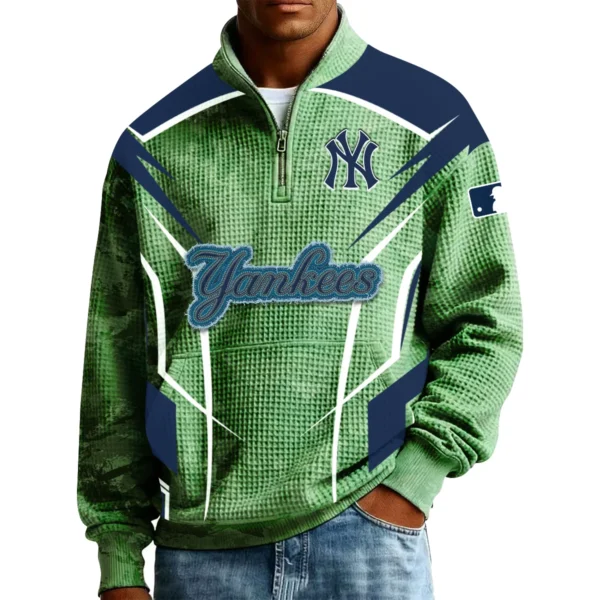New York Yankees Men’s Quarter Zip Pullover Sweatshirt Waffle Knit Pocket 2026 Limited
