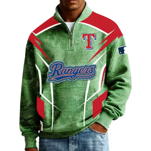 Texas Rangers Men’s Quarter Zip Pullover Sweatshirt Waffle Knit Pocket 2026 Limited