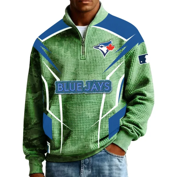 Toronto Blue Jays Men’s Quarter Zip Pullover Sweatshirt Waffle Knit Pocket 2026 Limited