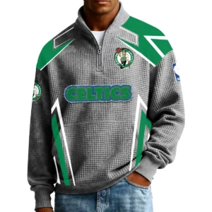 Boston Celtics Men’s Quarter Zip Pullover Sweatshirt Waffle Knit Pocket 2026 Limited