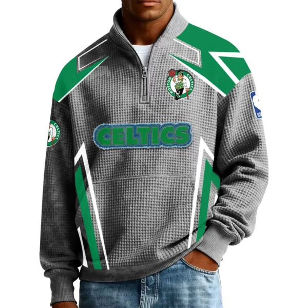 Boston Celtics Men’s Quarter Zip Pullover Sweatshirt Waffle Knit Pocket 2026 Limited