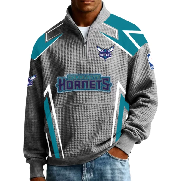 Charlotte Hornets Men’s Quarter Zip Pullover Sweatshirt Waffle Knit Pocket 2026 Limited