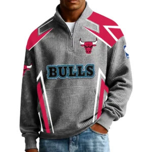 Chicago Bulls Men’s Quarter Zip Pullover Sweatshirt Waffle Knit Pocket 2026 Limited