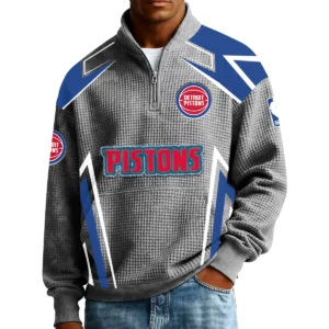 Detroit Pistons Men’s Quarter Zip Pullover Sweatshirt Waffle Knit Pocket 2026 Limited