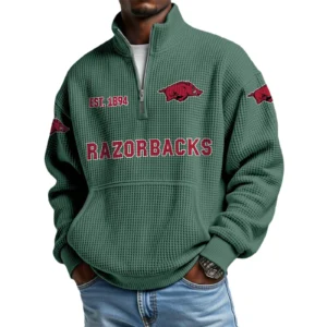 Arkansas Razorbacks Men’s Waffle Knit Quarter Zip Sweatshirt Pullover Pocket