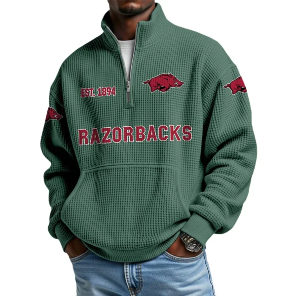 Arkansas Razorbacks Men’s Waffle Knit Quarter Zip Sweatshirt Pullover Pocket