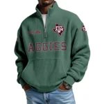 Texas A&M Aggies Men’s Waffle Knit Quarter Zip Sweatshirt Pullover Pocket