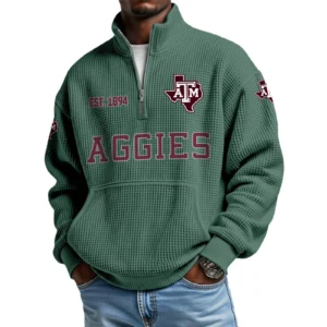 Texas A&M Aggies Men’s Waffle Knit Quarter Zip Sweatshirt Pullover Pocket