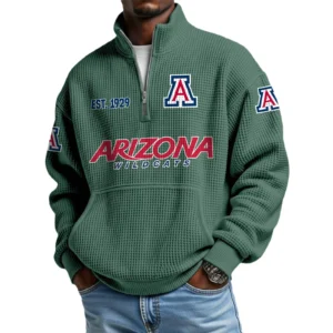 Arizona Wildcats Men’s Waffle Knit Quarter Zip Sweatshirt Pullover Pocket