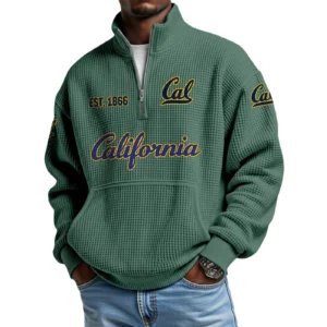 California Golden Bears Men’s Waffle Knit Quarter Zip Sweatshirt Pullover Pocket