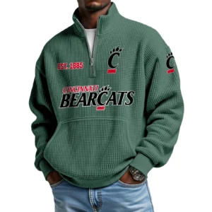 Cincinnati Bearcats Men’s Waffle Knit Quarter Zip Sweatshirt Pullover Pocket