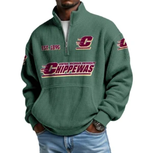 Central Michigan Chippewas Men’s Waffle Knit Quarter Zip Sweatshirt Pullover Pocket