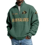Colorado Buffaloes Men’s Waffle Knit Quarter Zip Sweatshirt Pullover Pocket