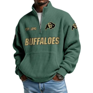 Colorado Buffaloes Men’s Waffle Knit Quarter Zip Sweatshirt Pullover Pocket