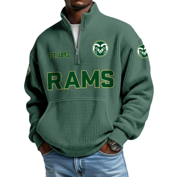 Colorado State Rams Men’s Waffle Knit Quarter Zip Sweatshirt Pullover Pocket