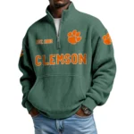 Clemson Tigers Men’s Waffle Knit Quarter Zip Sweatshirt Pullover Pocket