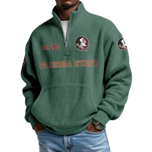 Florida State Seminoles Men’s Waffle Knit Quarter Zip Sweatshirt Pullover Pocket