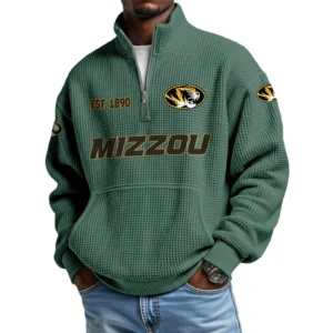 Missouri Tigers Men’s Waffle Knit Quarter Zip Sweatshirt Pullover Pocket