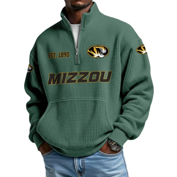 Missouri Tigers Men’s Waffle Knit Quarter Zip Sweatshirt Pullover Pocket