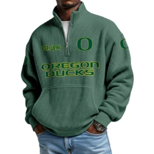 Oregon Ducks Men’s Waffle Knit Quarter Zip Sweatshirt Pullover Pocket