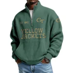 Georgia Tech Yellow Jackets Men’s Waffle Knit Quarter Zip Sweatshirt Pullover Pocket
