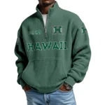 Hawaii Rainbow Warriors Men’s Waffle Knit Quarter Zip Sweatshirt Pullover Pocket