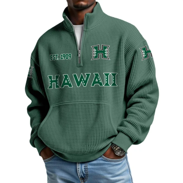 Hawaii Rainbow Warriors Men’s Waffle Knit Quarter Zip Sweatshirt Pullover Pocket