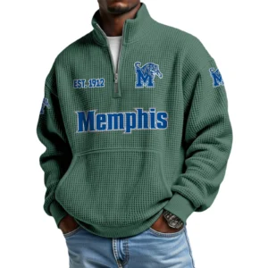 Memphis Tigers Men’s Waffle Knit Quarter Zip Sweatshirt Pullover Pocket