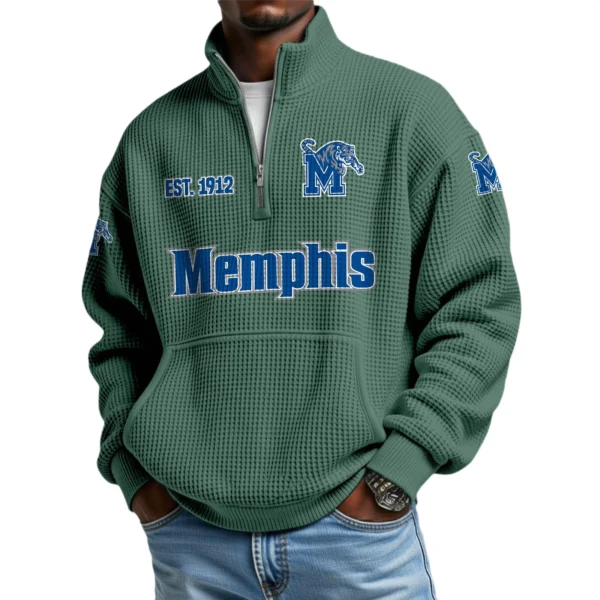 Memphis Tigers Men’s Waffle Knit Quarter Zip Sweatshirt Pullover Pocket
