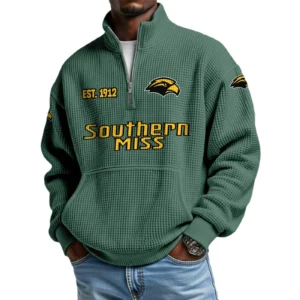 Southern Miss Golden Eagles Men’s Waffle Knit Quarter Zip Sweatshirt Pullover Pocket