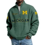 Michigan Wolverines Men’s Waffle Knit Quarter Zip Sweatshirt Pullover Pocket