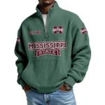 Mississippi State Bulldogs Men’s Waffle Knit Quarter Zip Sweatshirt Pullover Pocket